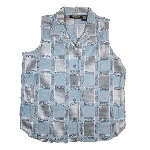 Shaver Lake Sz M VTG‎ Fringe Patchwork Cottagecore Cowgirl Denim Button Up Vest
